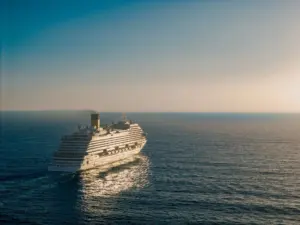 A cruise ship at sea, the setting for the Vibe Beach Club
